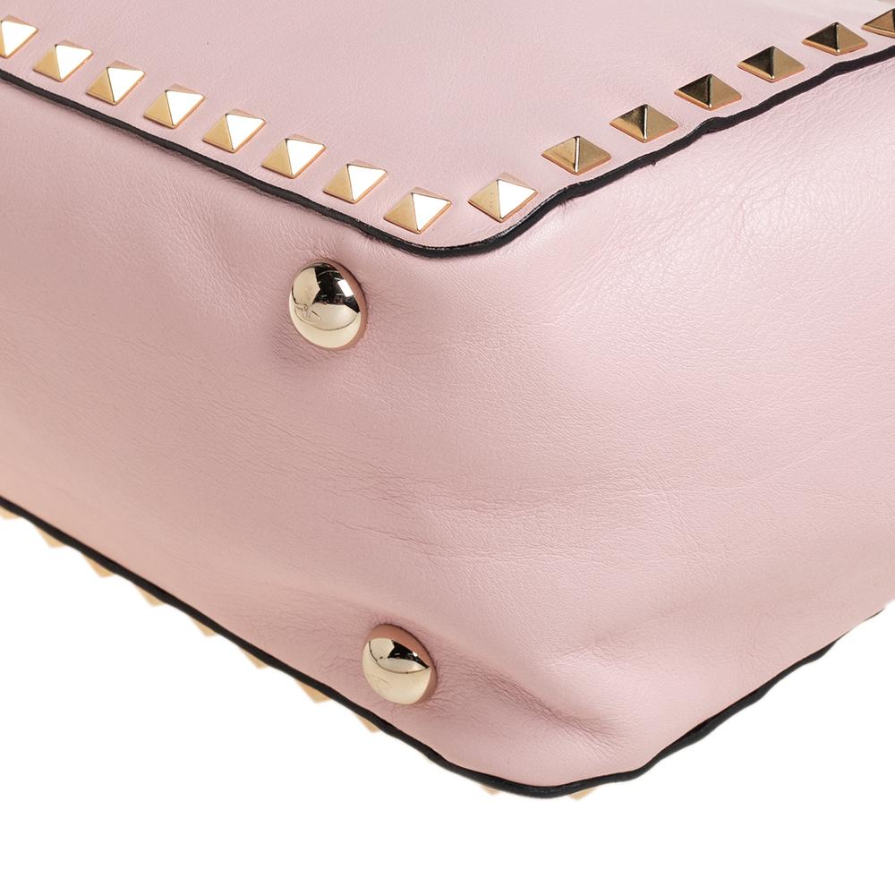 Women's Valentino Pink Leather Small Rockstud Trapeze Tote