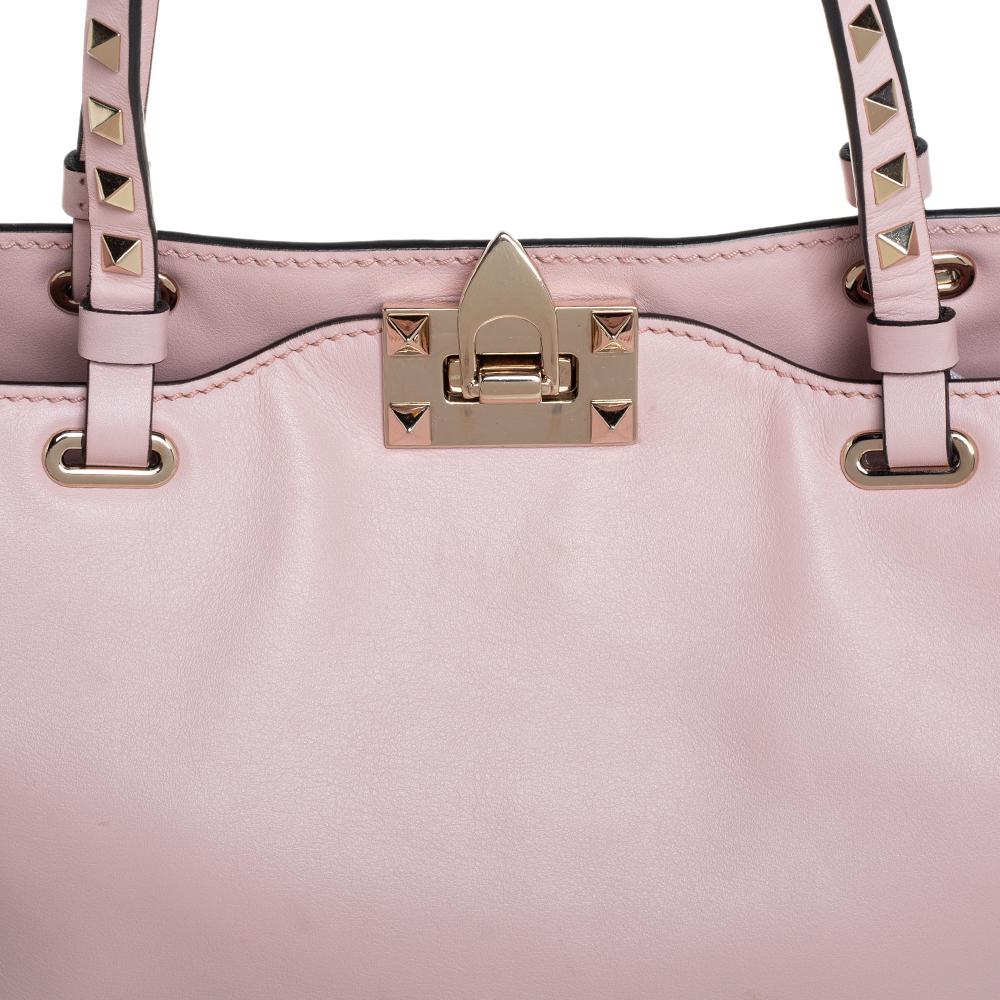 Women's Valentino Pink Leather Small Rockstud Trapeze Tote