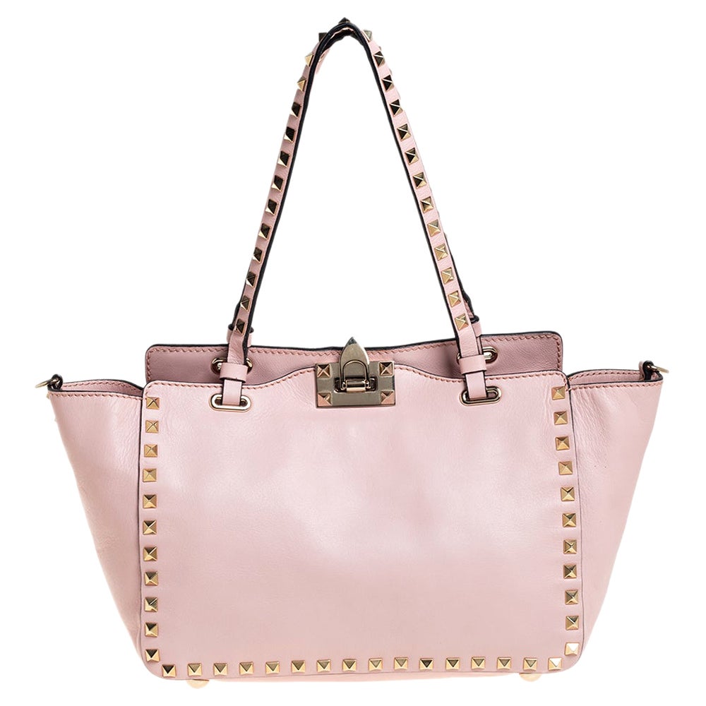 Valentino Pink Leather Small Rockstud Trapeze Tote