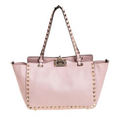 Valentino Pink Leather Small Rockstud Trapeze Tote