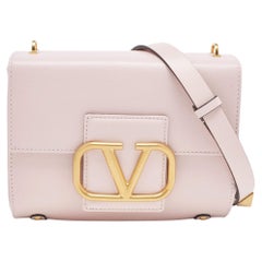 Valentino Pink Leather Stud Sign Flap Shoulder Bag