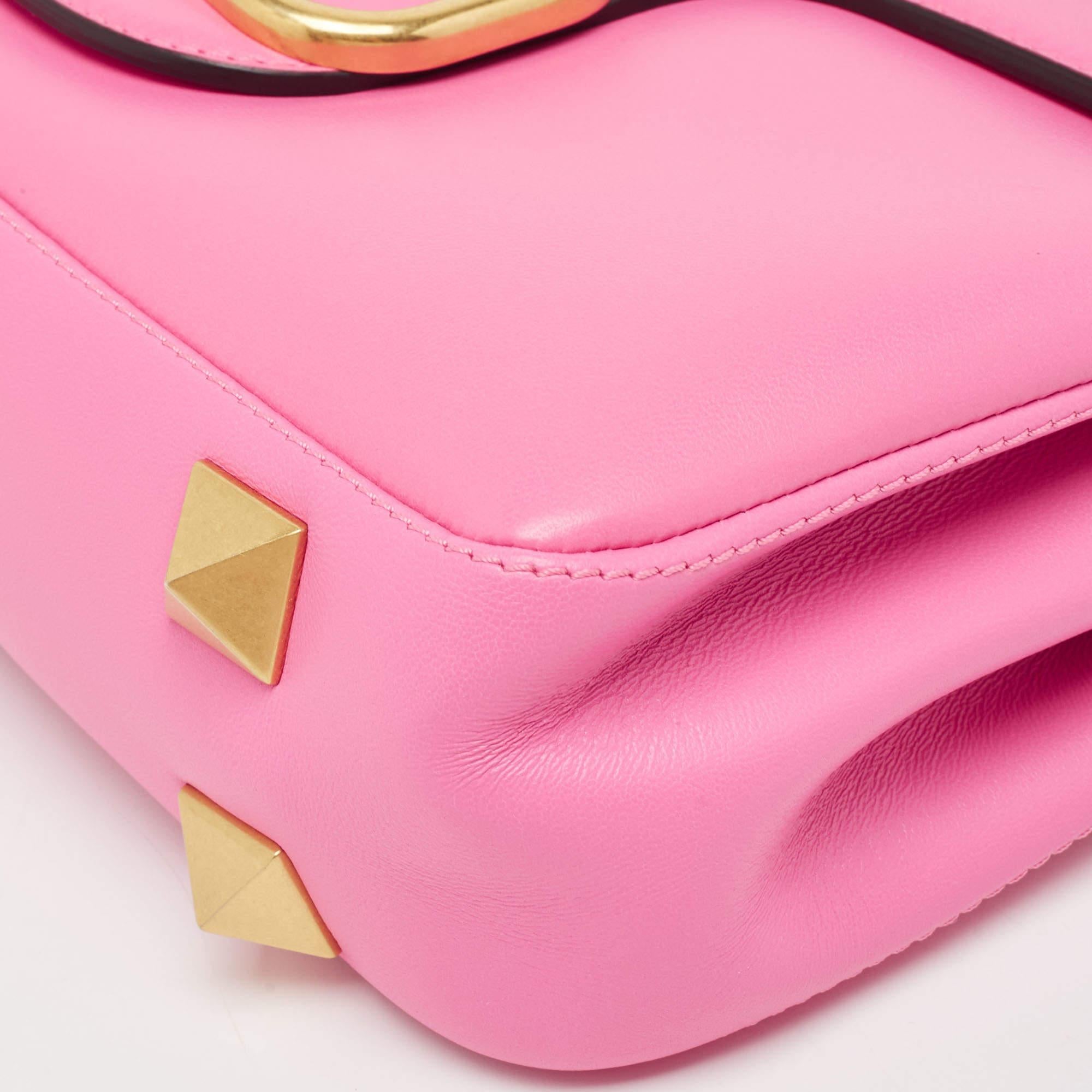 Valentino Pink Leather Stud Sign Shoulder Bag 7