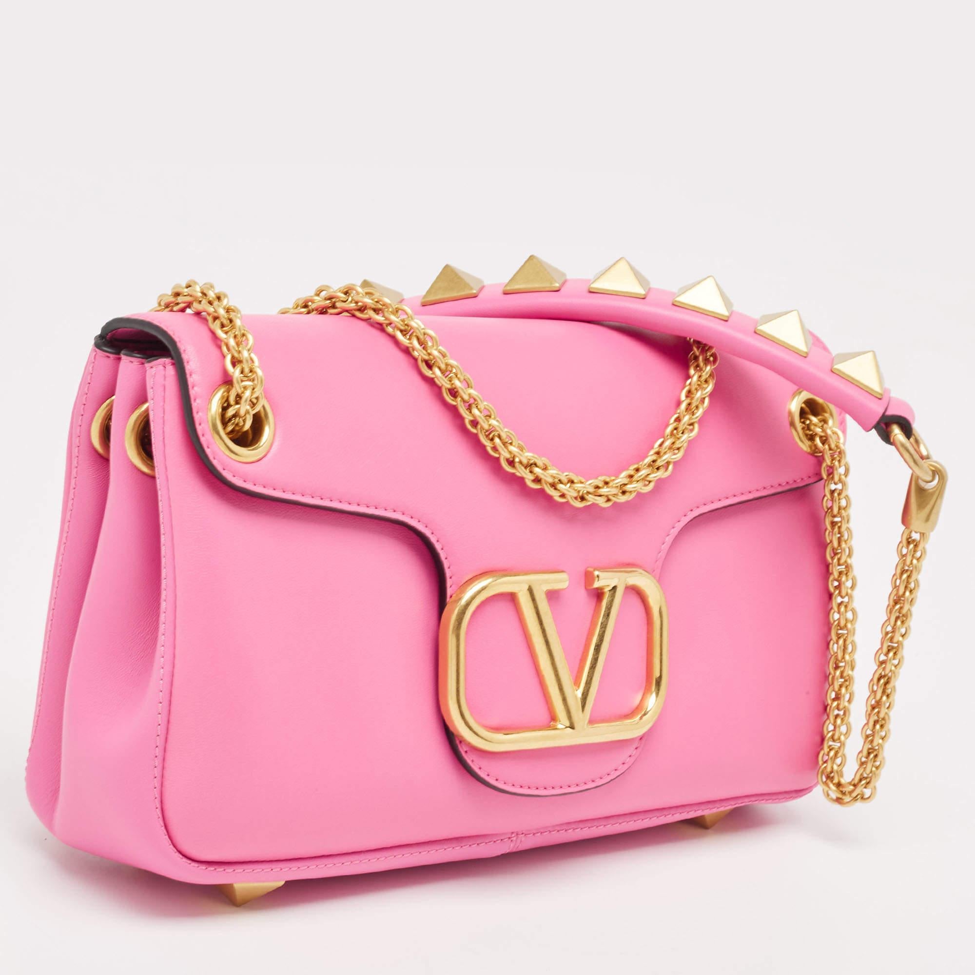 Women's Valentino Pink Leather Stud Sign Shoulder Bag