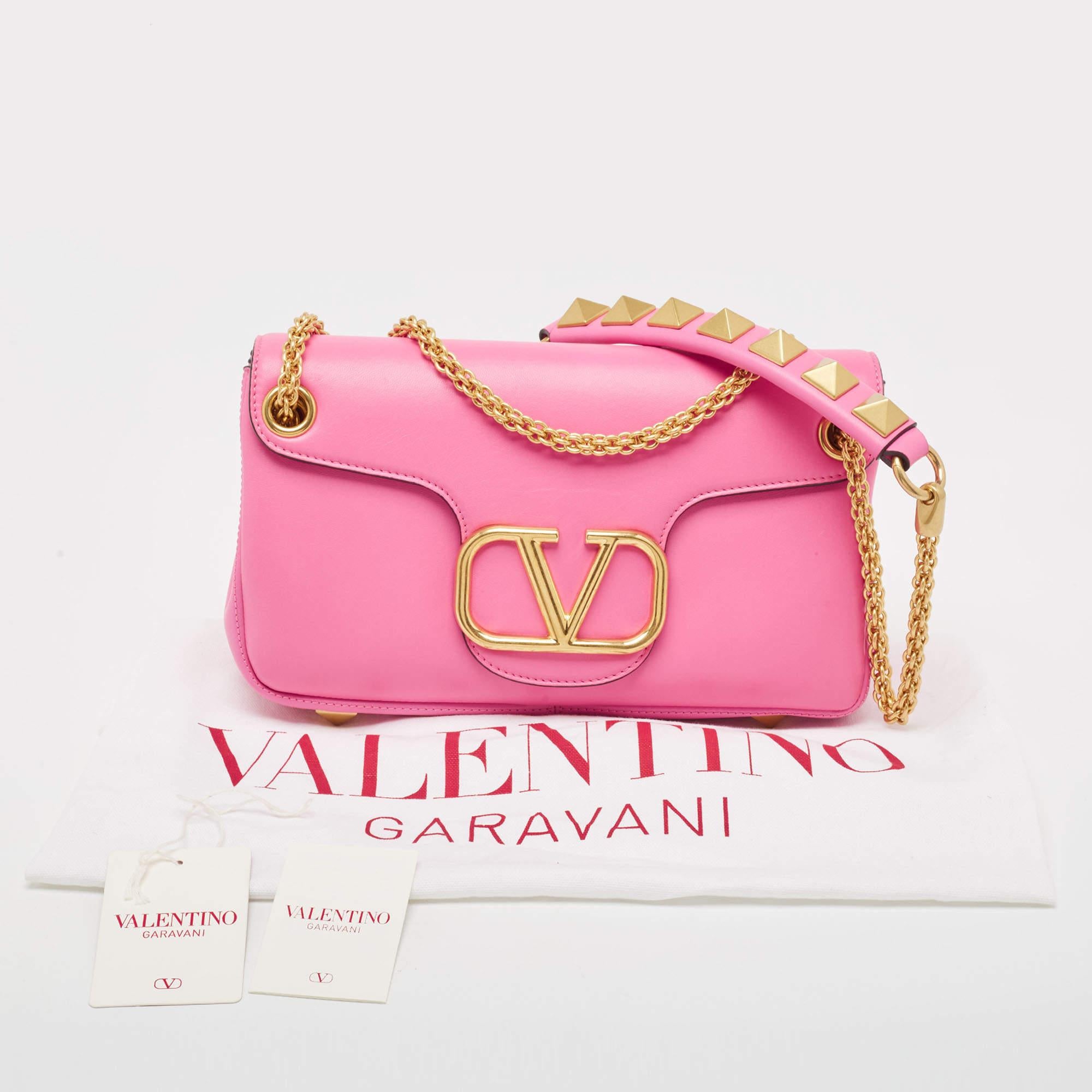 Valentino Pink Leather Stud Sign Shoulder Bag 1