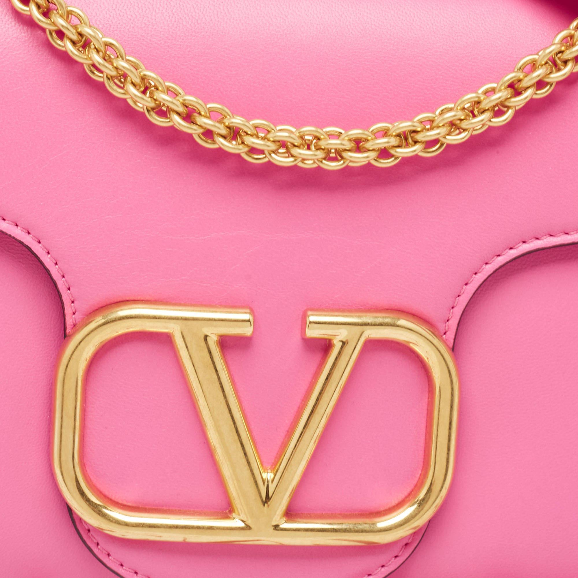 Valentino Pink Leather Stud Sign Shoulder Bag 2