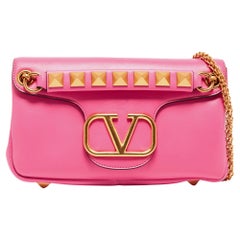 Valentino Pink Leather Stud Sign Shoulder Bag