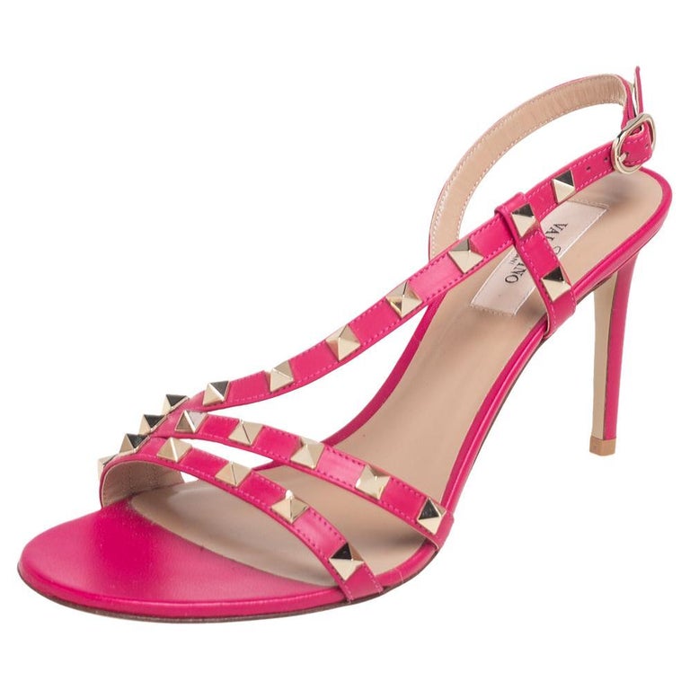 Valentino Pink Leather Studded Slingback Sandals Size 38 For Sale at 1stDibs