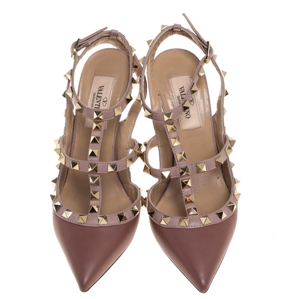 Brown Valentino Pink Leather Studded Strappy Pointed Toe Sandals Size 35