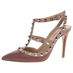 Valentino Pink Leather Studded Strappy Pointed Toe Sandals Size 35