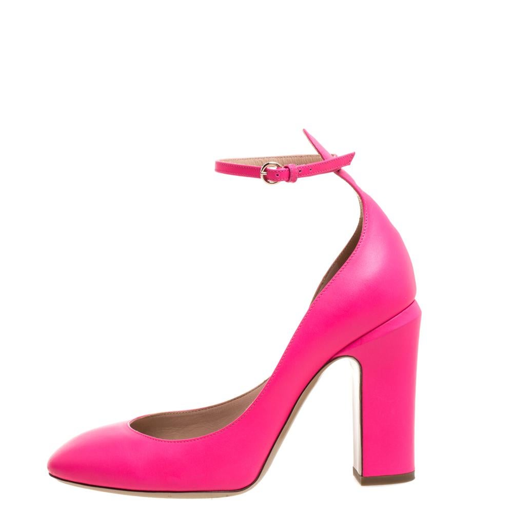 Women's Valentino Pink Leather Tango Ankle Strap Pumps Size 36