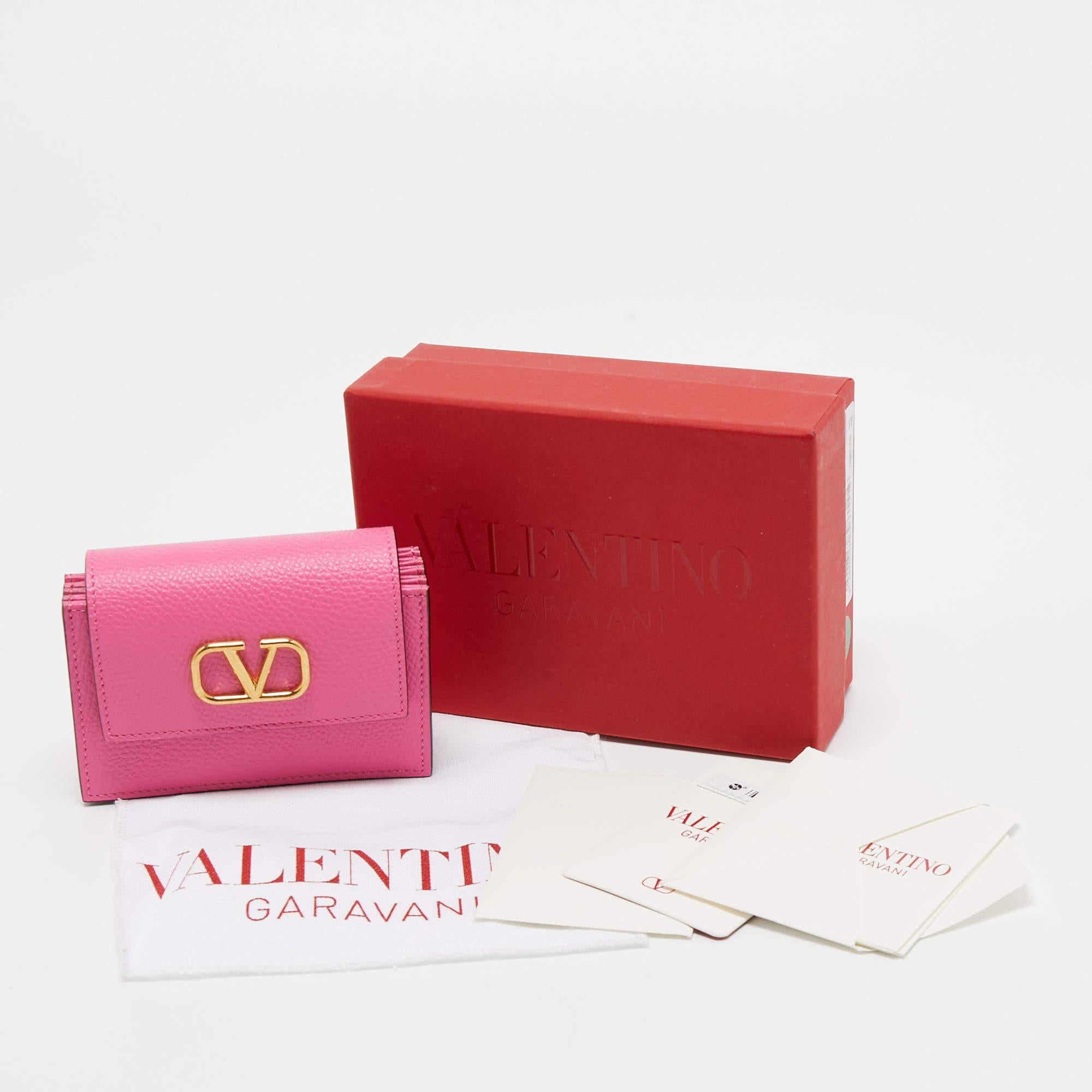Valentino Pink Leather VLogo Accordion Card Holder 6