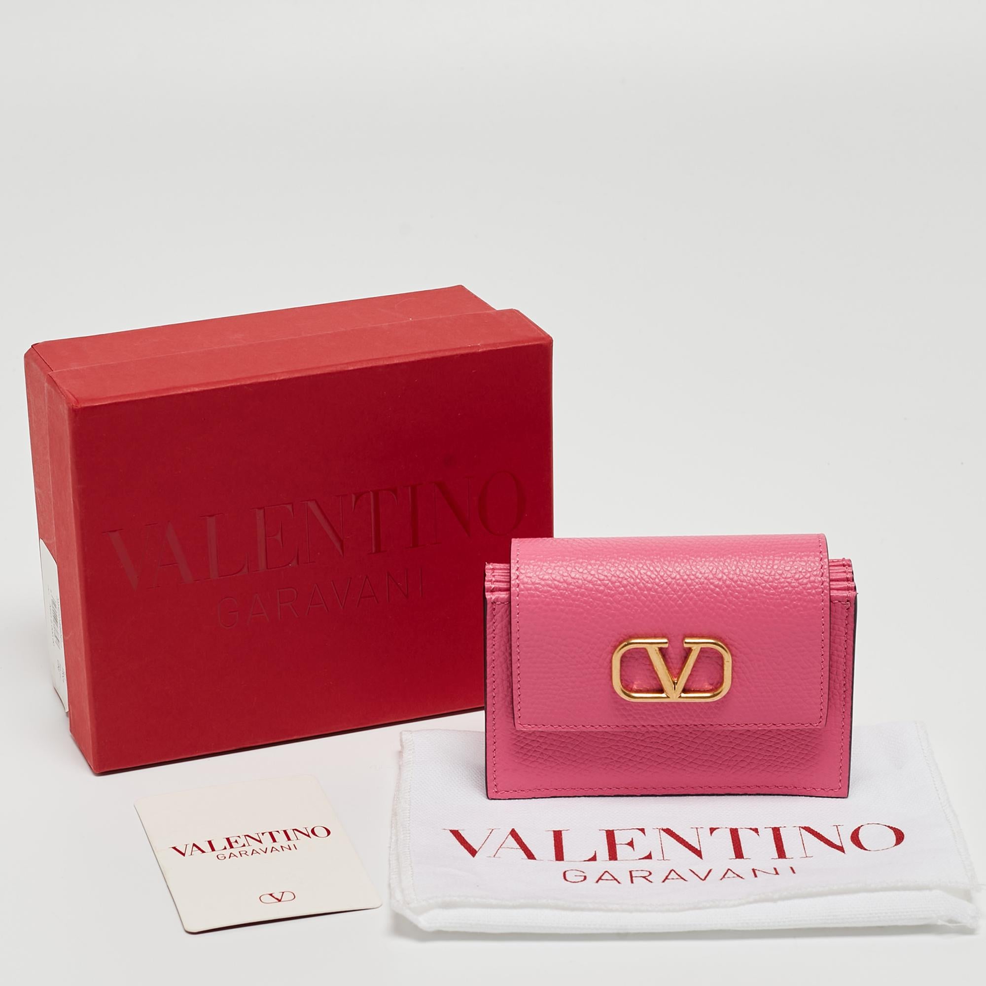 Valentino Pink Leather VLogo Accordion Card Holder 8
