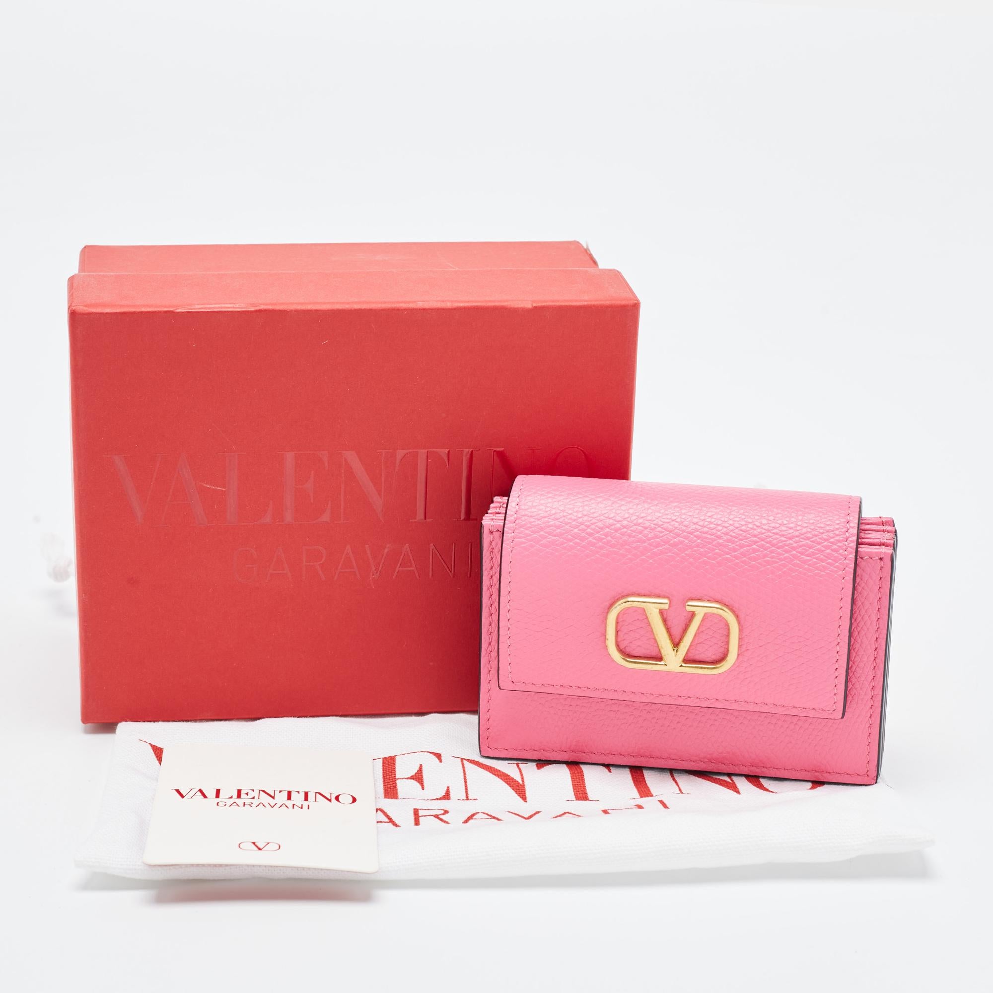 Valentino Pink Leather VLogo Accordion Card Holder 1