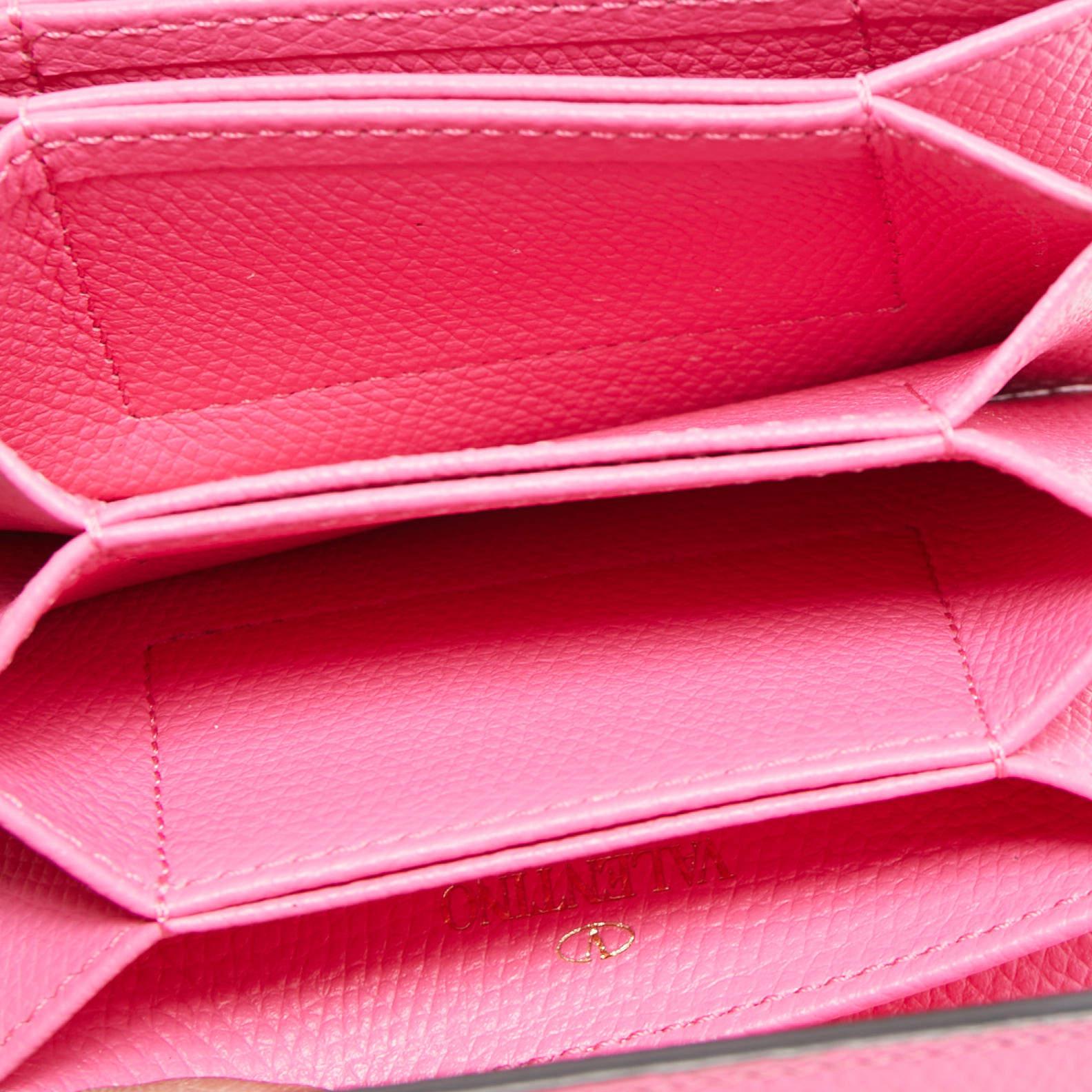 Valentino Pink Leather VLogo Accordion Card Holder 1