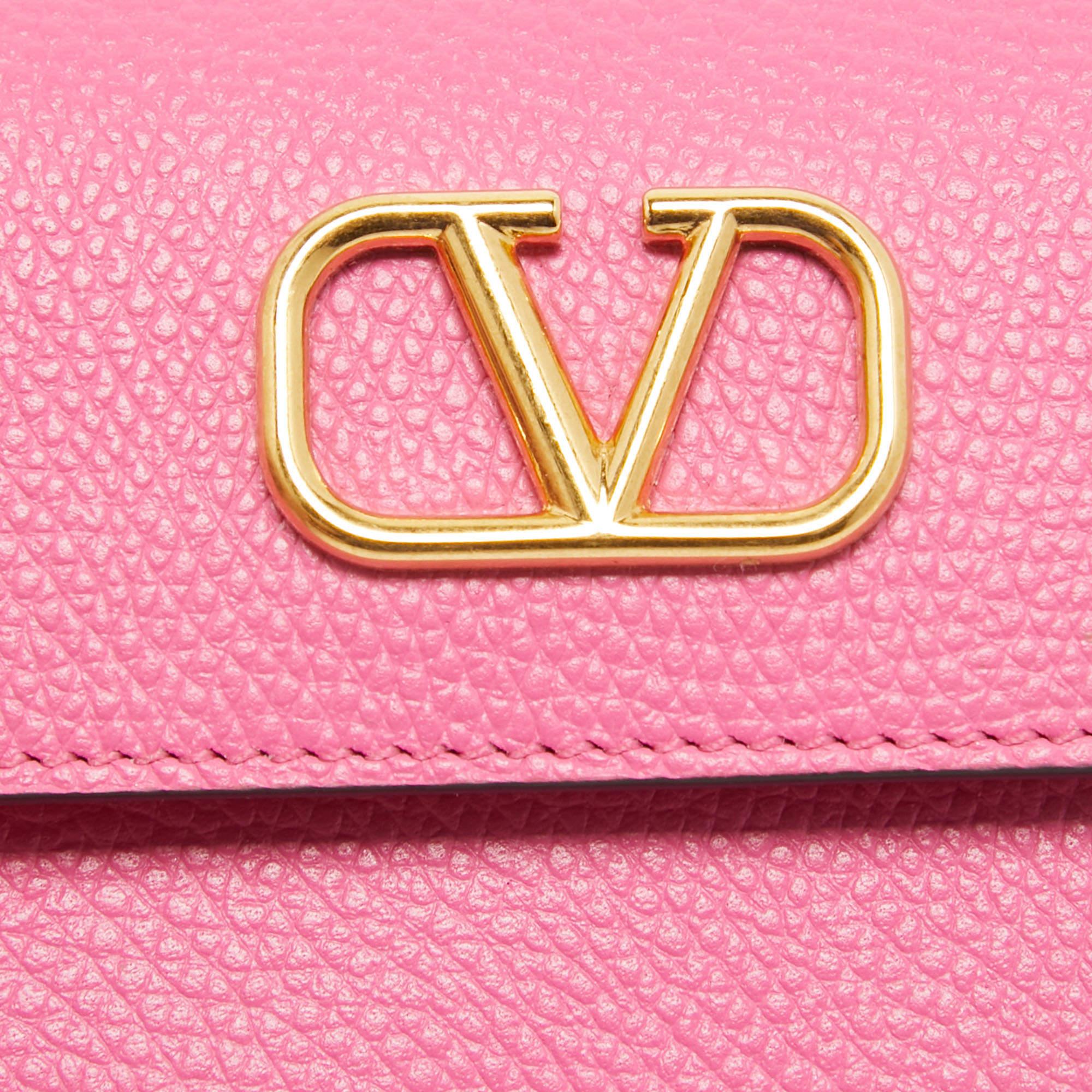 Valentino Pink Leather VLogo Accordion Card Holder For Sale 1