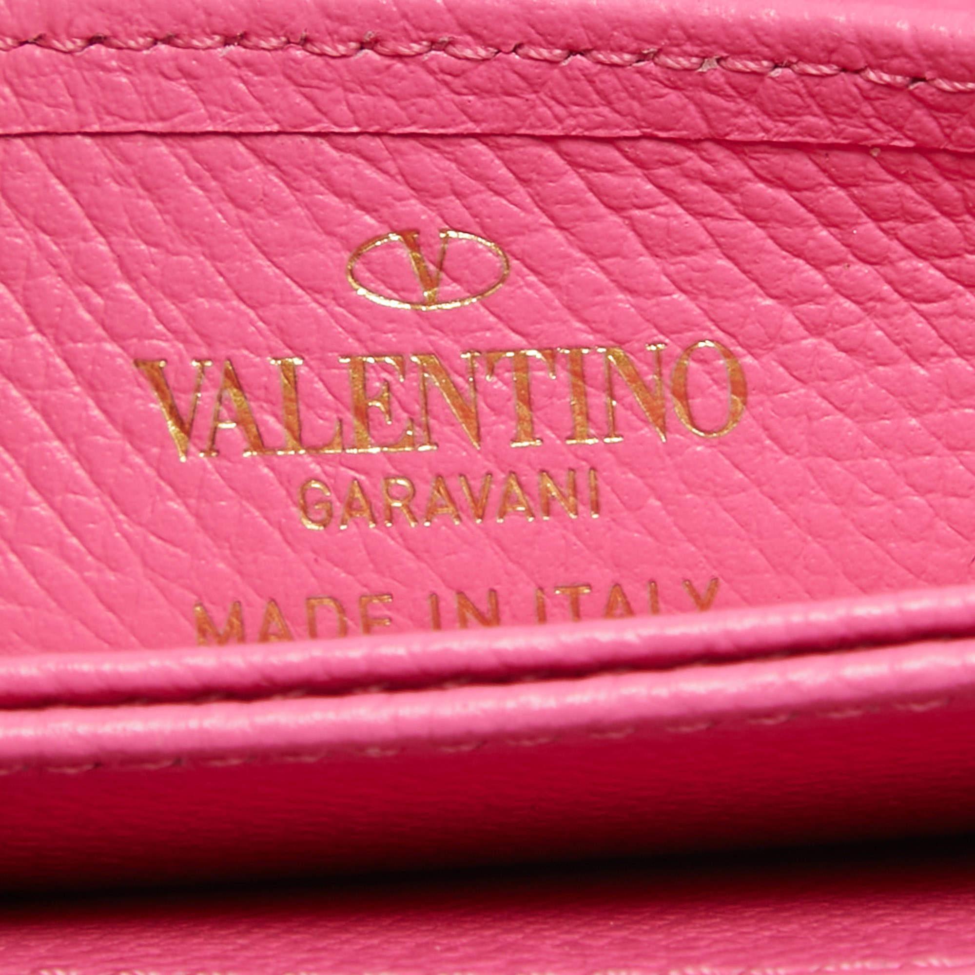 Valentino Pink Leather VLogo Accordion Card Holder For Sale 2