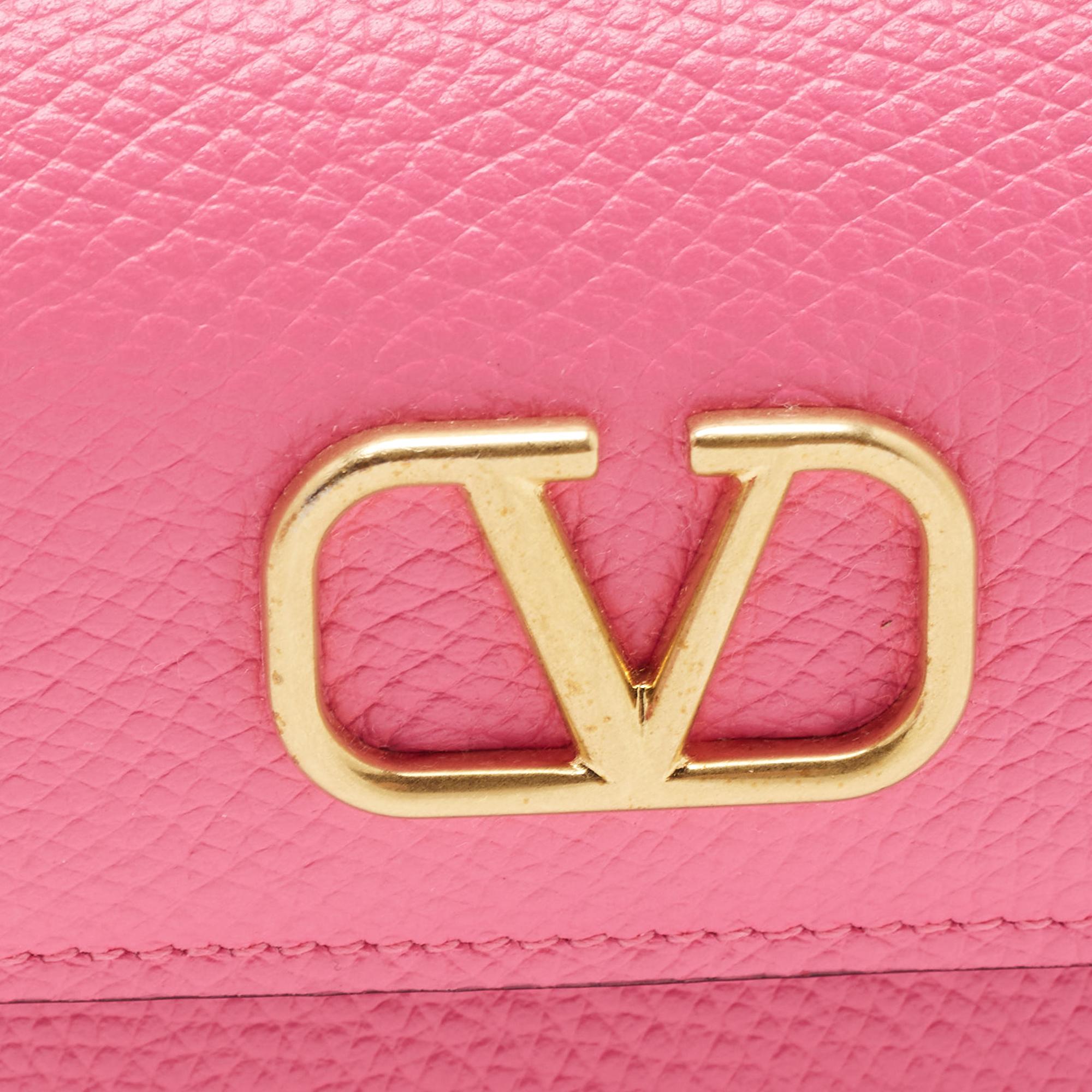 Valentino Pink Leather VLogo Accordion Card Holder 3
