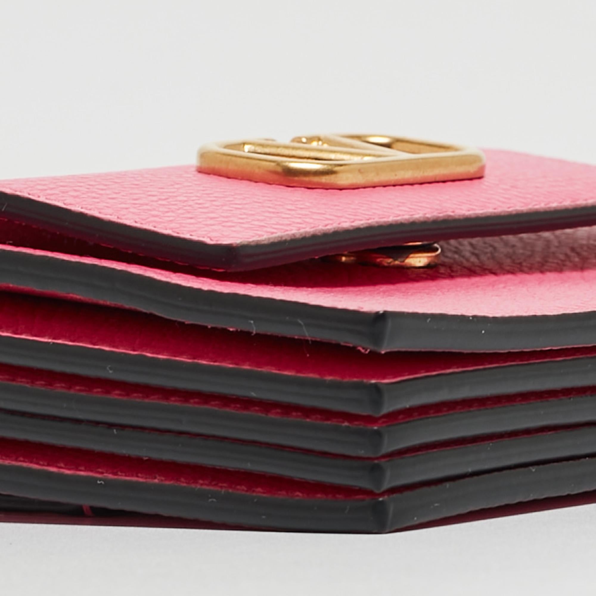 Valentino Pink Leather VLogo Accordion Card Holder 4