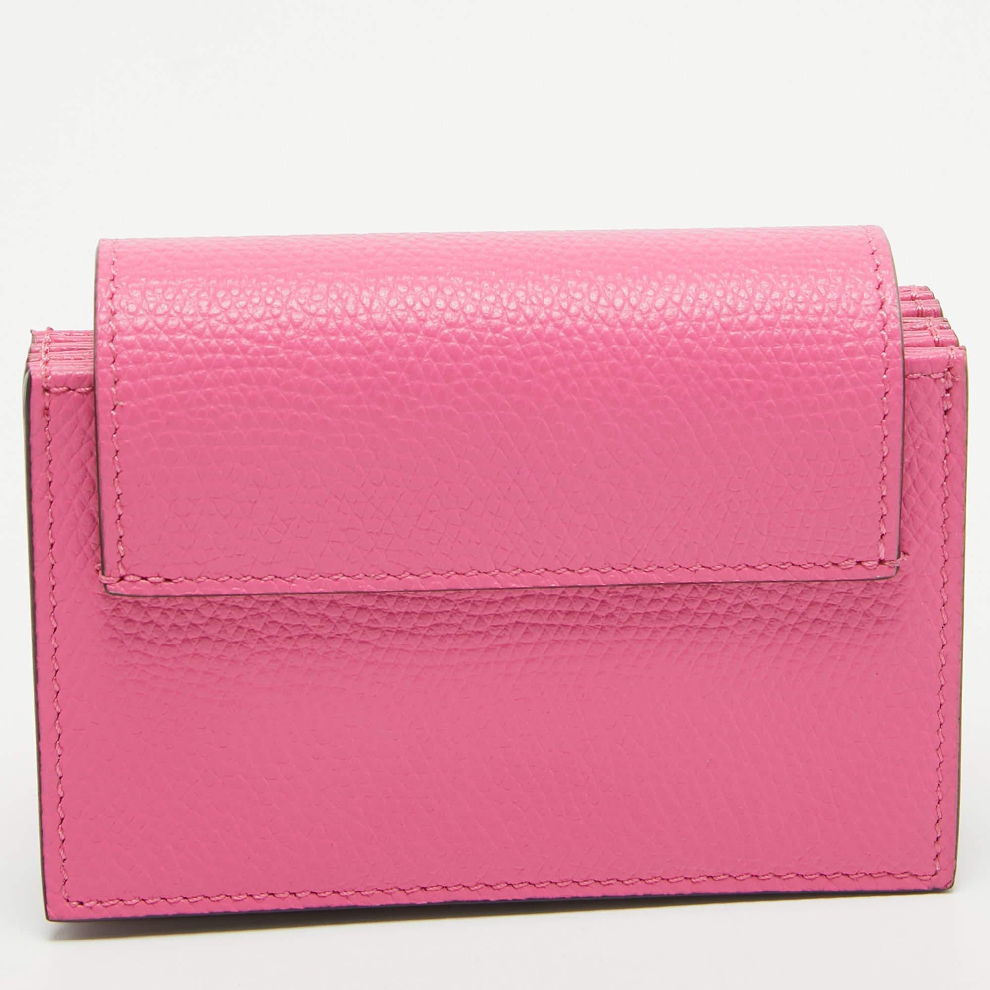Valentino Pink Leather VLogo Accordion Card Holder For Sale 4