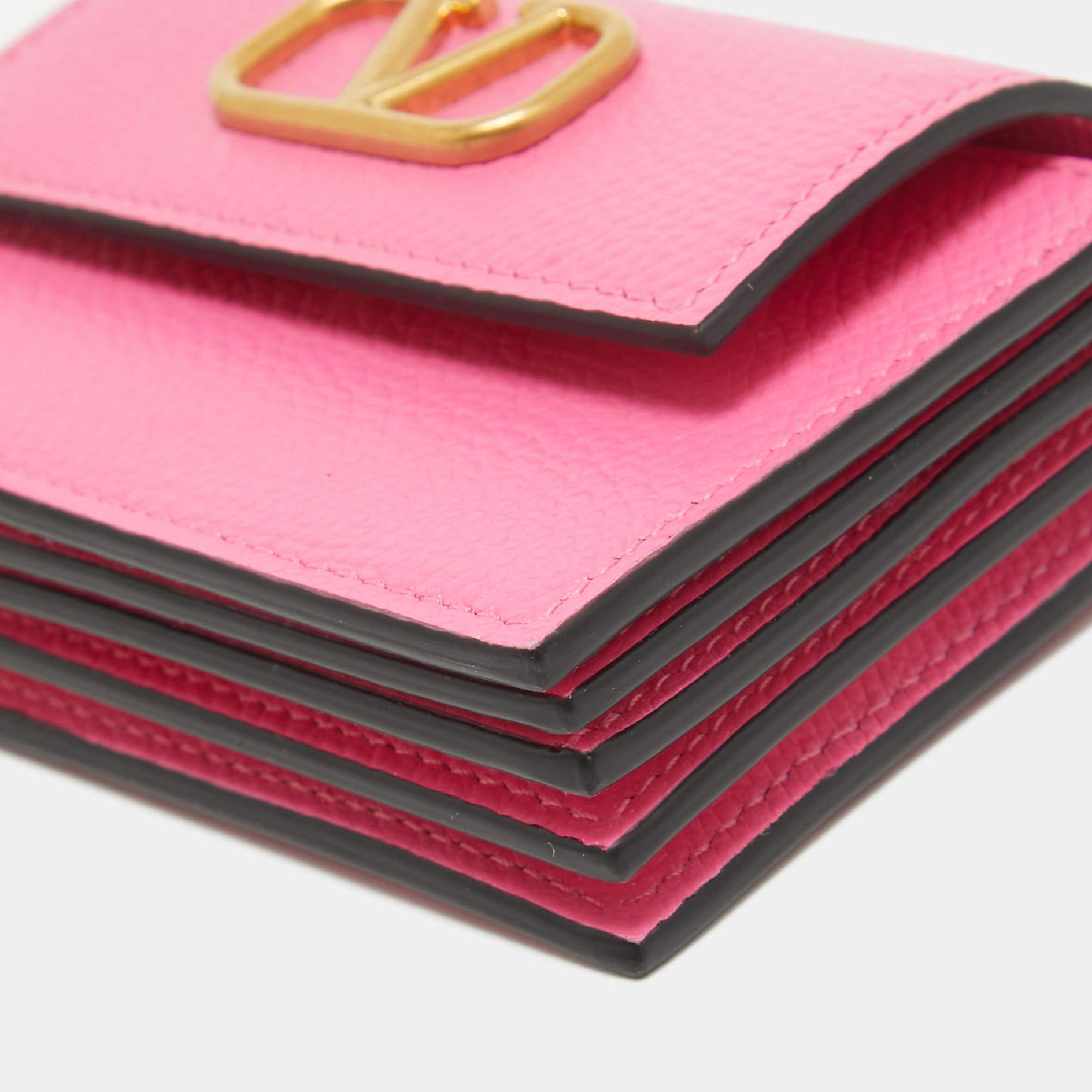 Valentino Pink Leather VLogo Accordion Card Holder 4