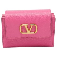 Valentino Pink Leather VLogo Accordion Card Holder