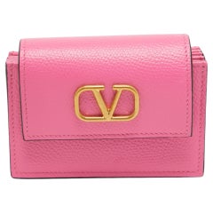 Valentino - Porte-cartes accordéon VLogo en cuir rose