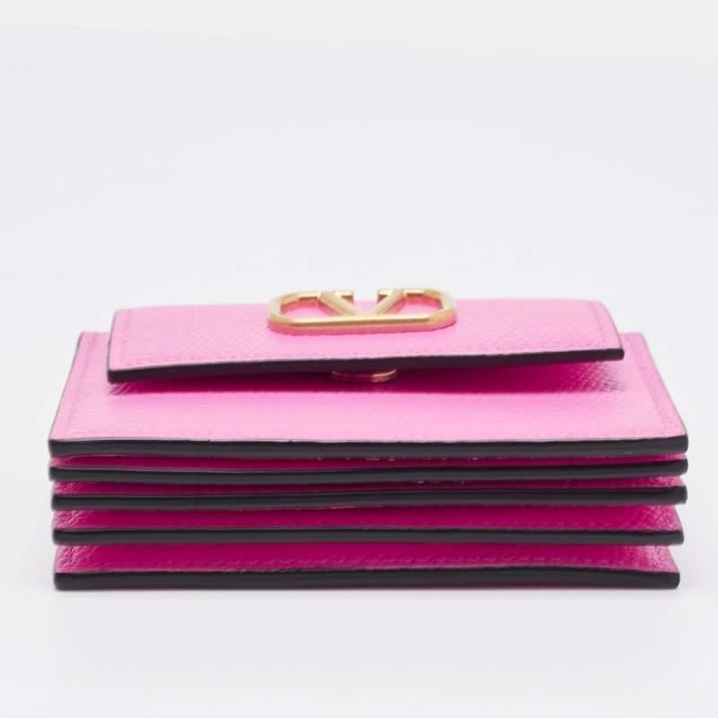 Women's Valentino Pink Leather VLogo Flap Card Case