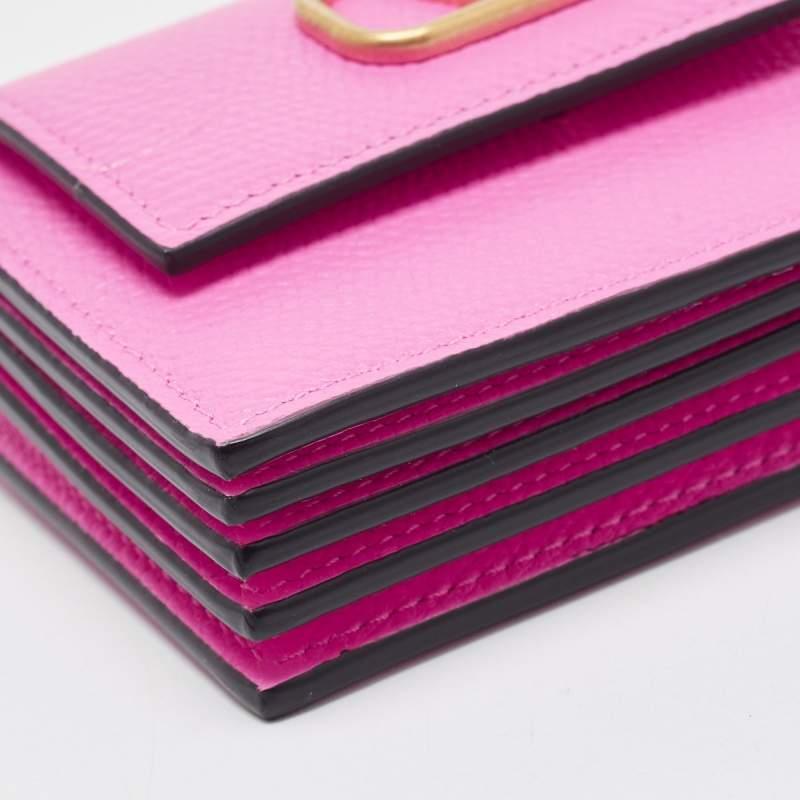 Valentino Pink Leather VLogo Flap Card Case 1