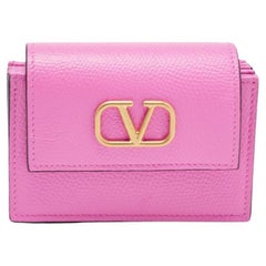 Valentino Pink Leather VLogo Flap Card Case