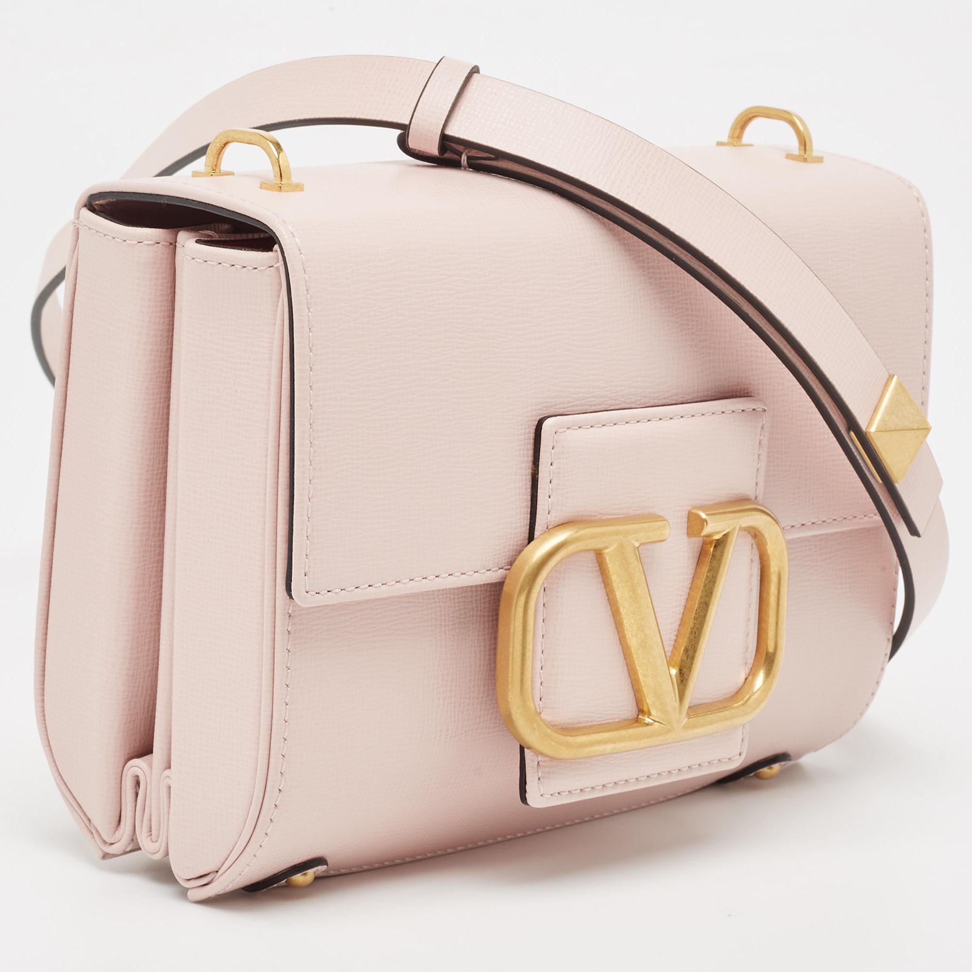 Women's Valentino Pink Leather VLogo Flap Shoulder Bag