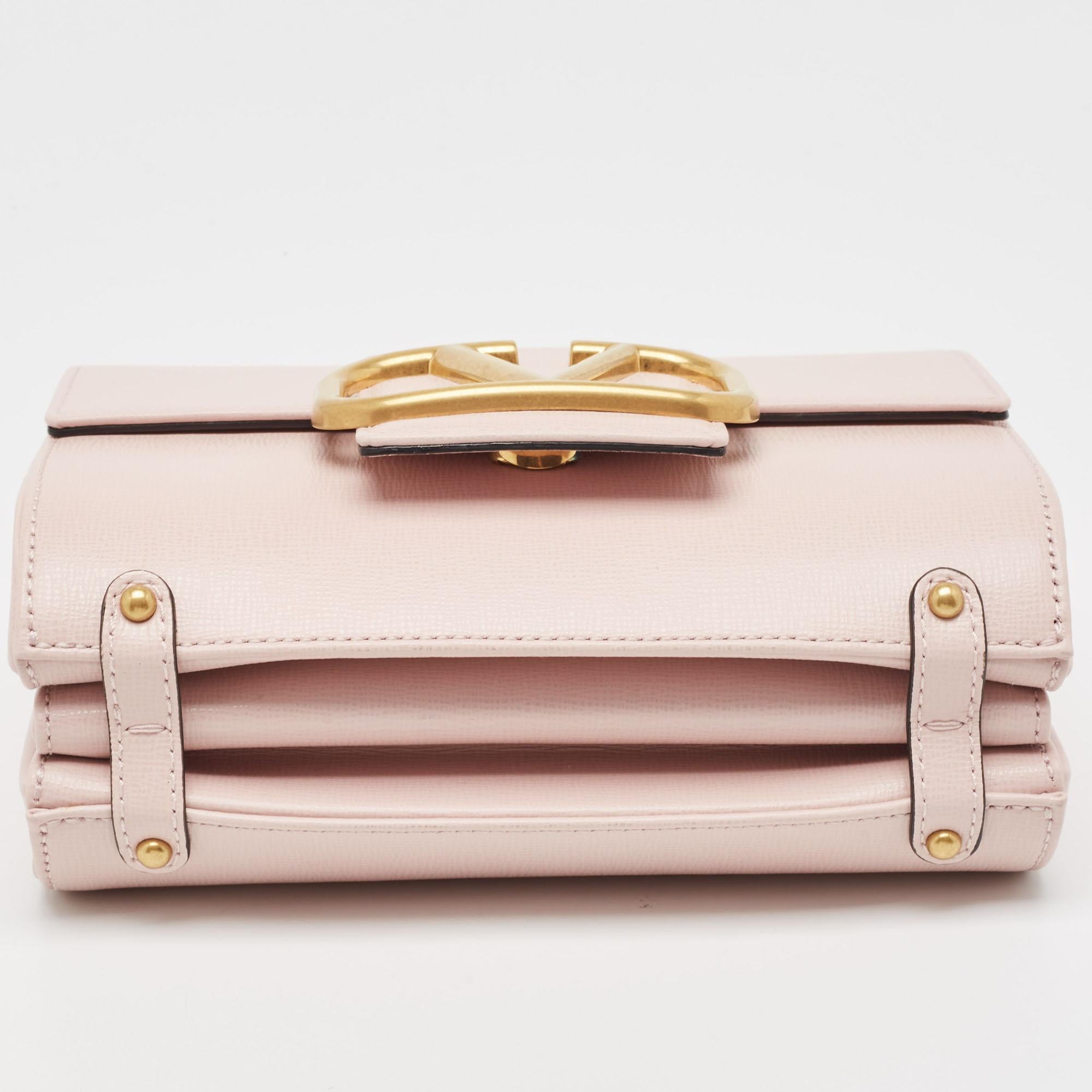 Valentino Pink Leather VLogo Flap Shoulder Bag 1