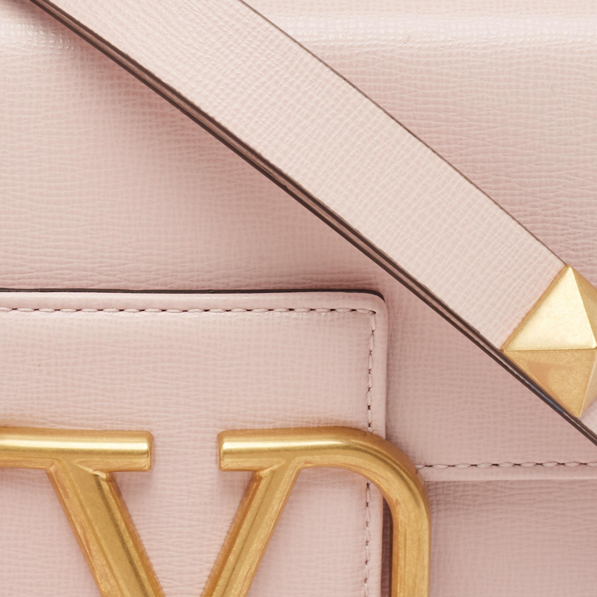 Valentino Pink Leather VLogo Flap Shoulder Bag 4