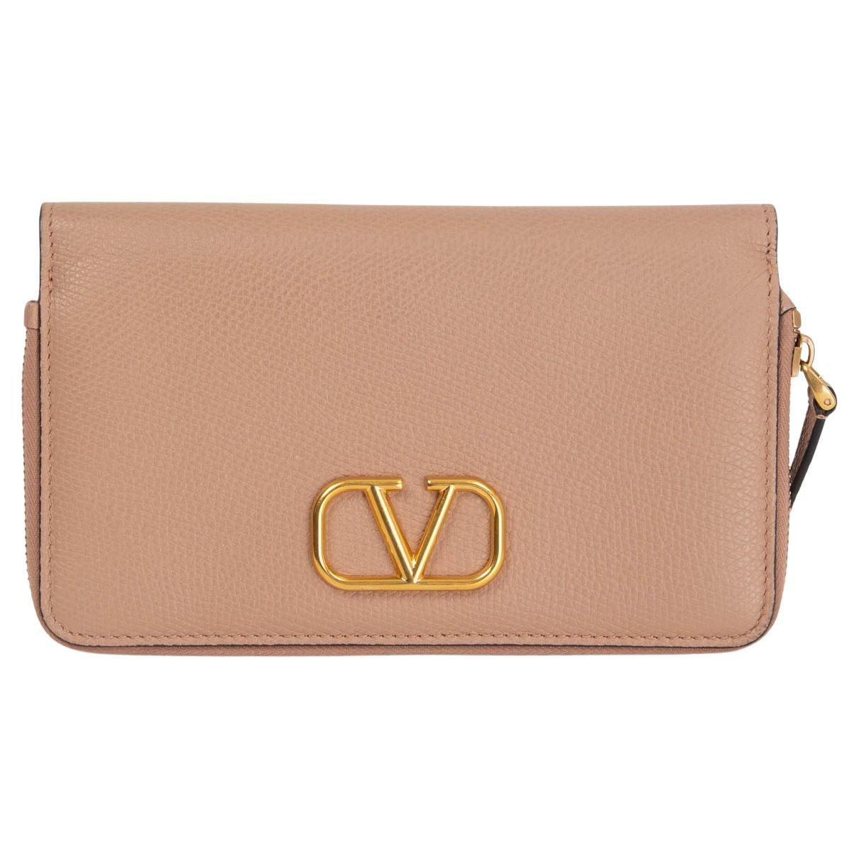 VALENTINO pink leather VLOGO ZIP Wallet Rose Cannelle