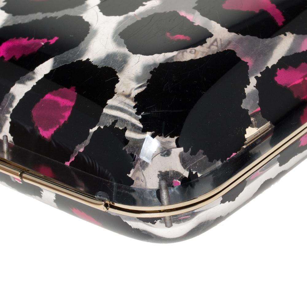 Valentino Pink Leopard Print Plexiglass Chain Clutch 1