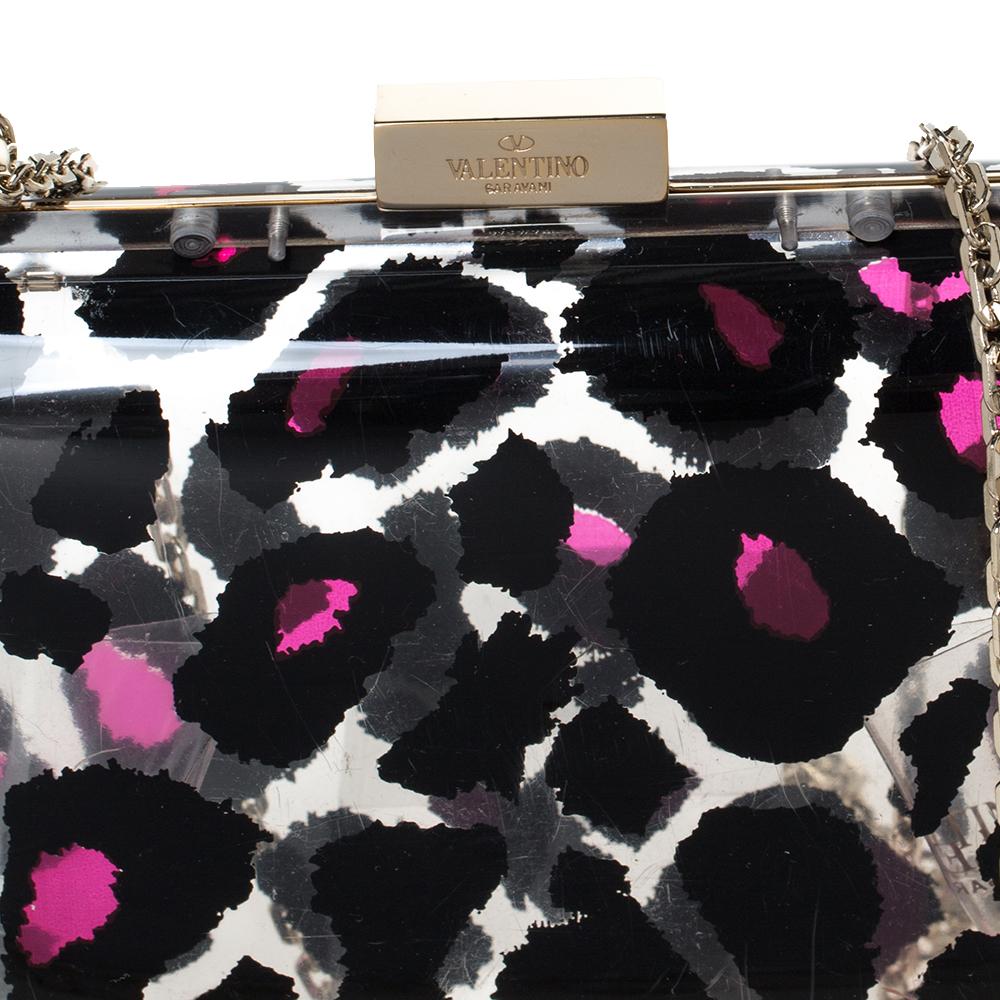 Valentino Pink Leopard Print Plexiglass Chain Clutch 3