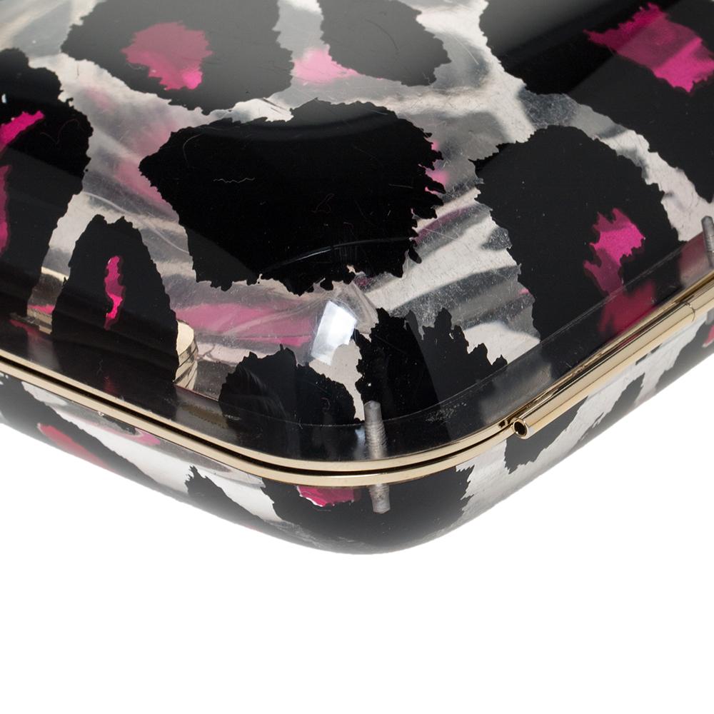 Valentino Pink Leopard Print Plexiglass Chain Clutch 4