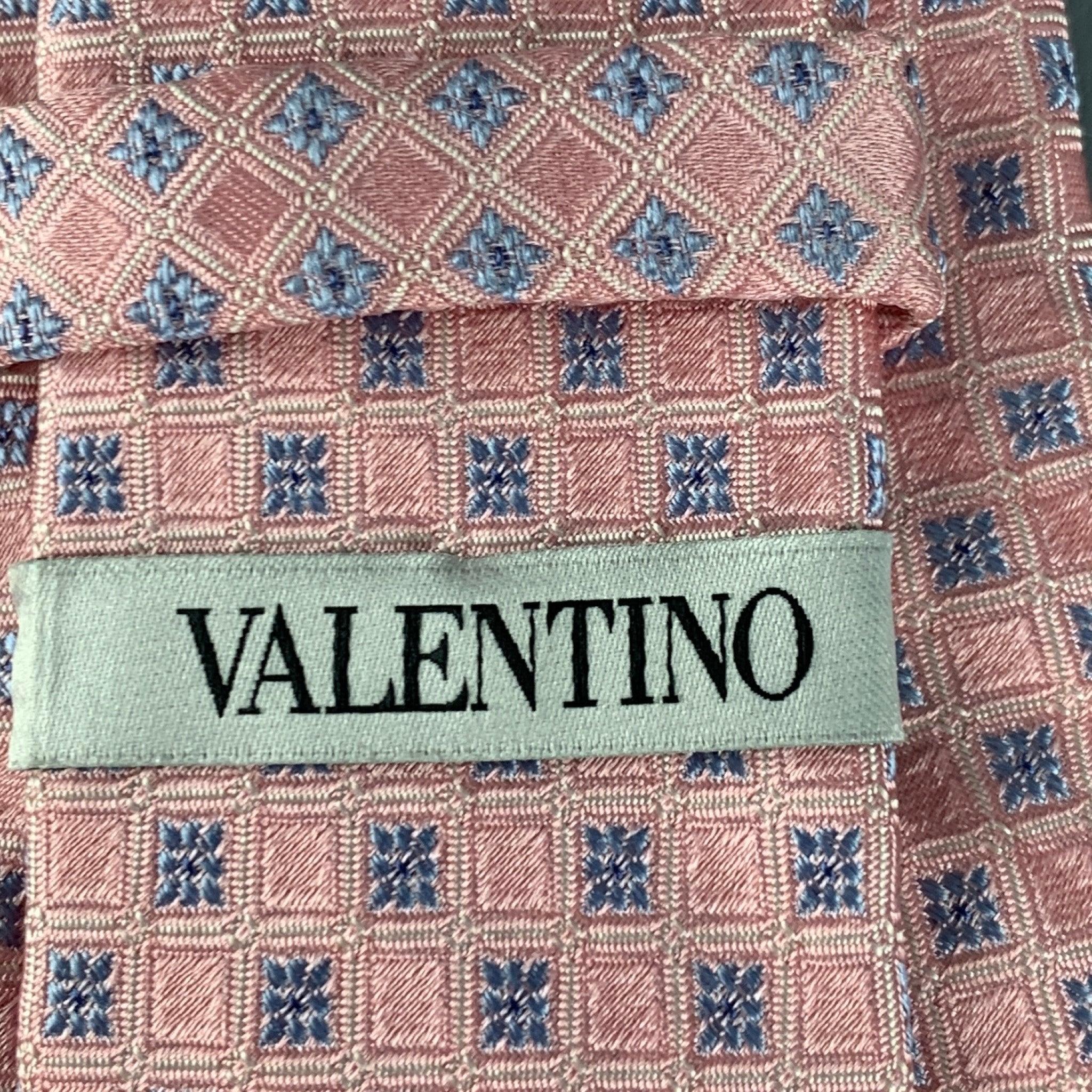 Men's VALENTINO Pink Light Blue Squares Silk Tie For Sale