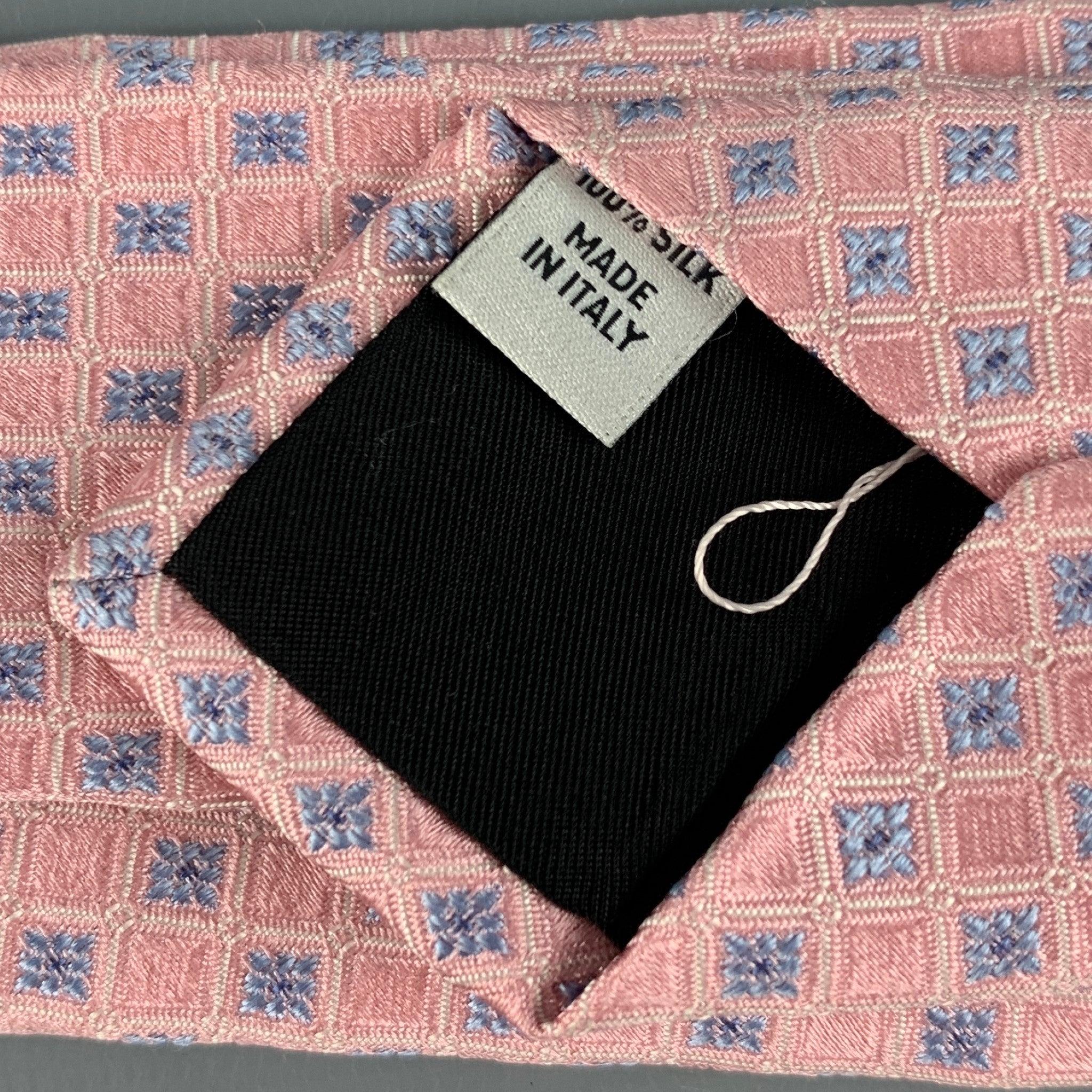 VALENTINO Pink Light Blue Squares Silk Tie For Sale 1