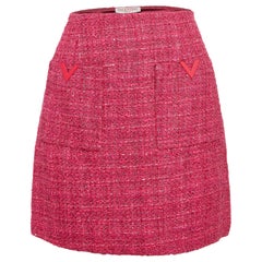 Valentino Pink Lurex Tweed  V-Logo Metallic Glaze Mini Skirt M