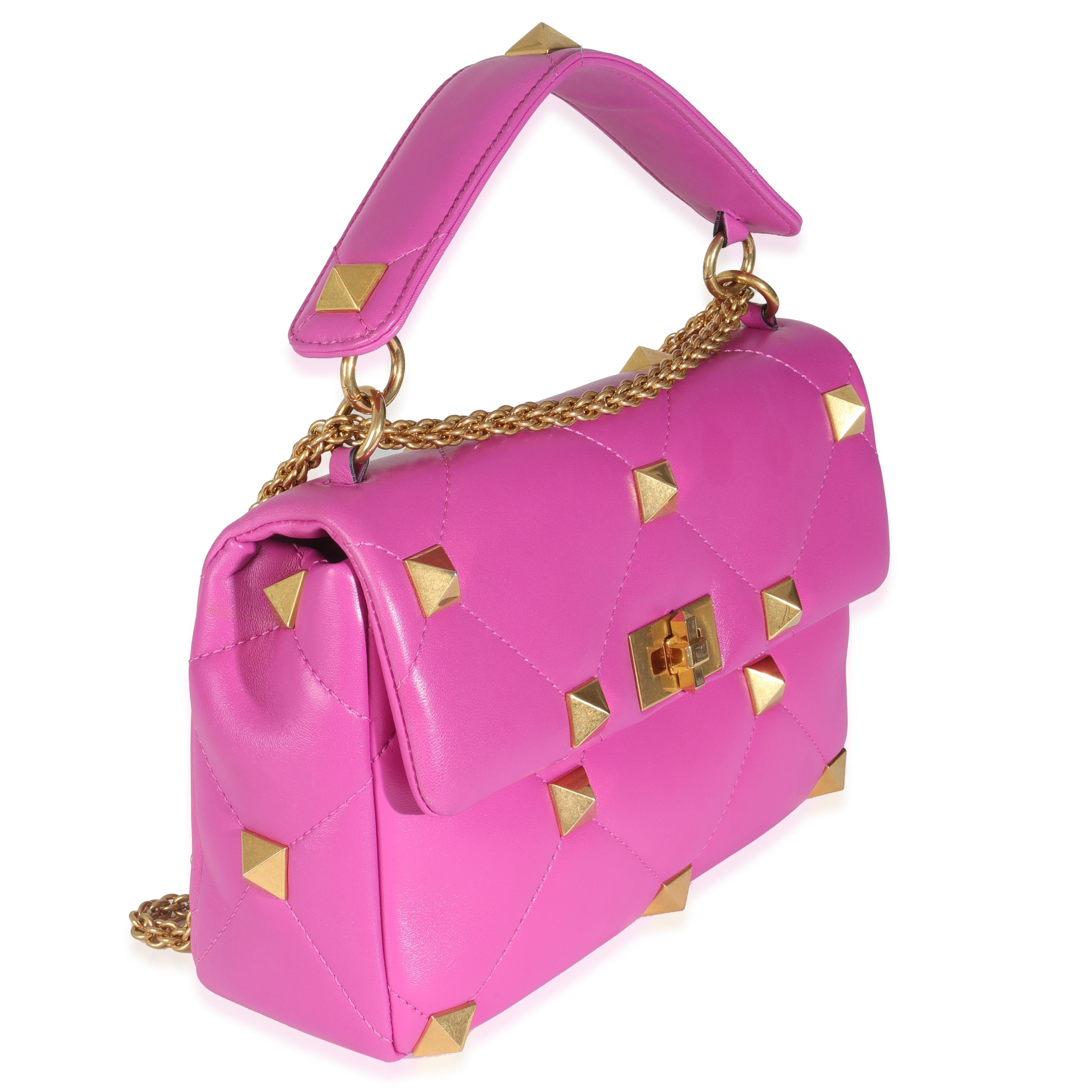 Bolso romano mediano con tachuelas Valentino en napa rosa Rosa en venta