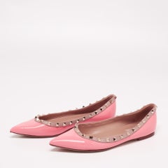 Valentino Pink Patent And Leather Rockstud Ballet Flats Size 39.5