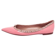Valentino Pink Patent And Leather Rockstud Ballet Flats Size 39.5
