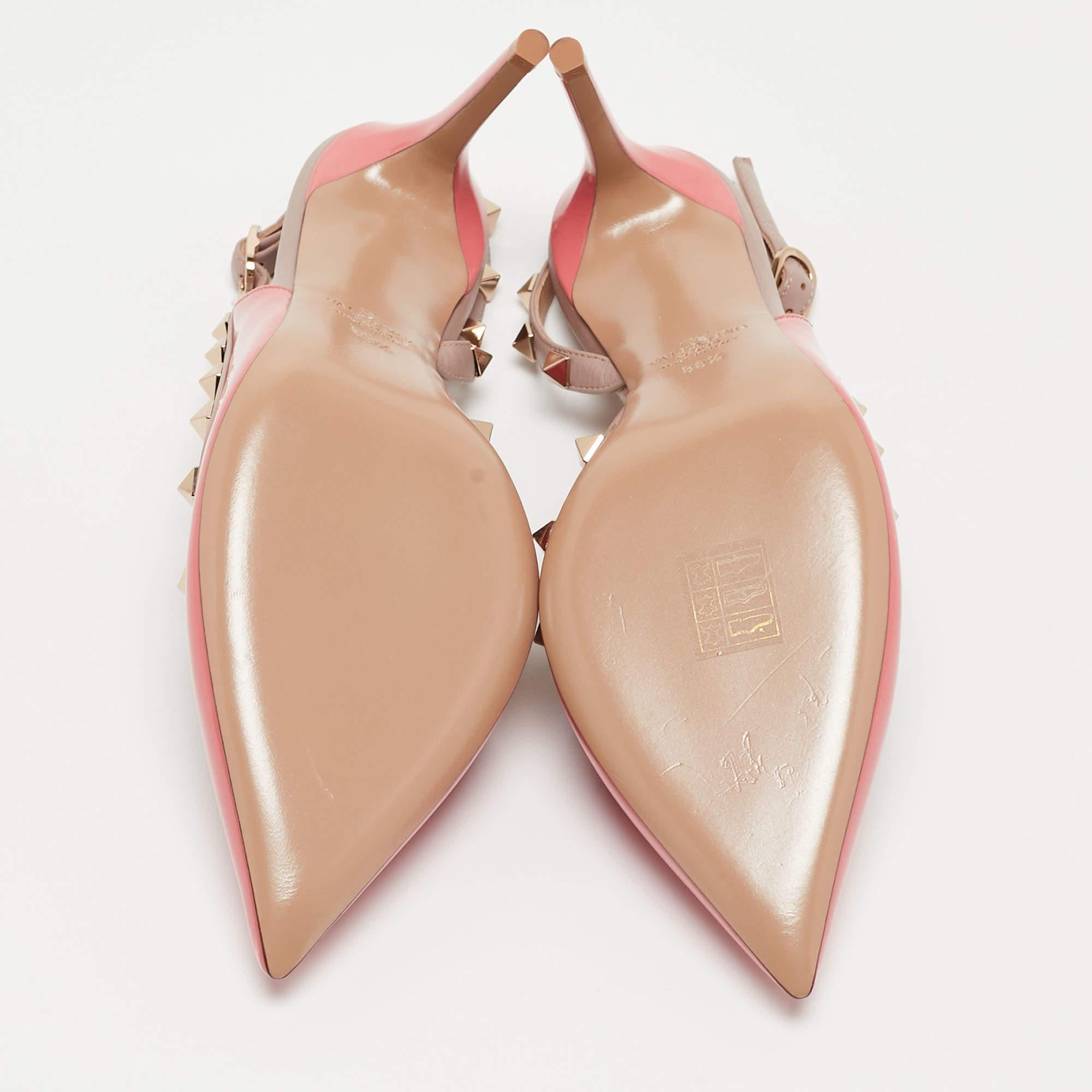Valentino Pink Patent and Leather Rockstud Slingback Pumps Size 38.5 1