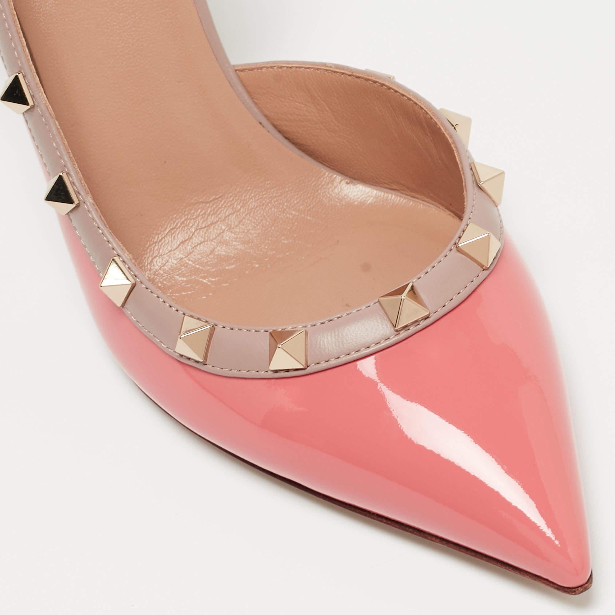 Valentino Pink Patent and Leather Rockstud Slingback Pumps Size 38.5 3