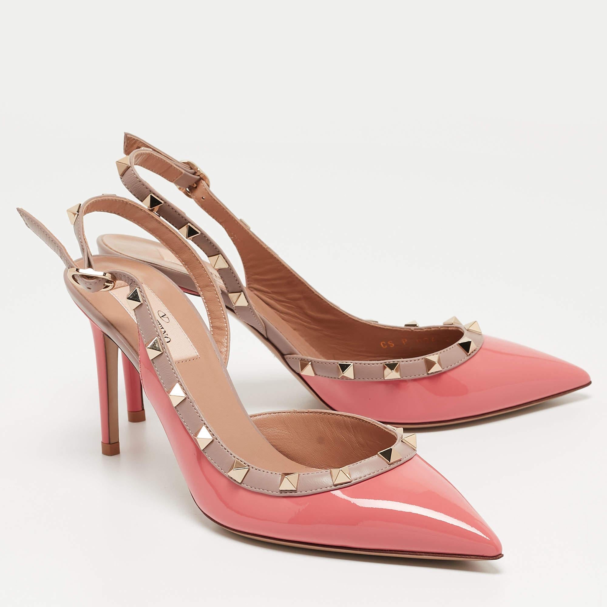 Valentino Pink Patent and Leather Rockstud Slingback Pumps Size 38.5 4