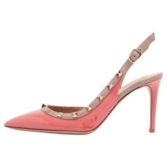 Valentino Pink Patent and Leather Rockstud Slingback Pumps Size 38.5