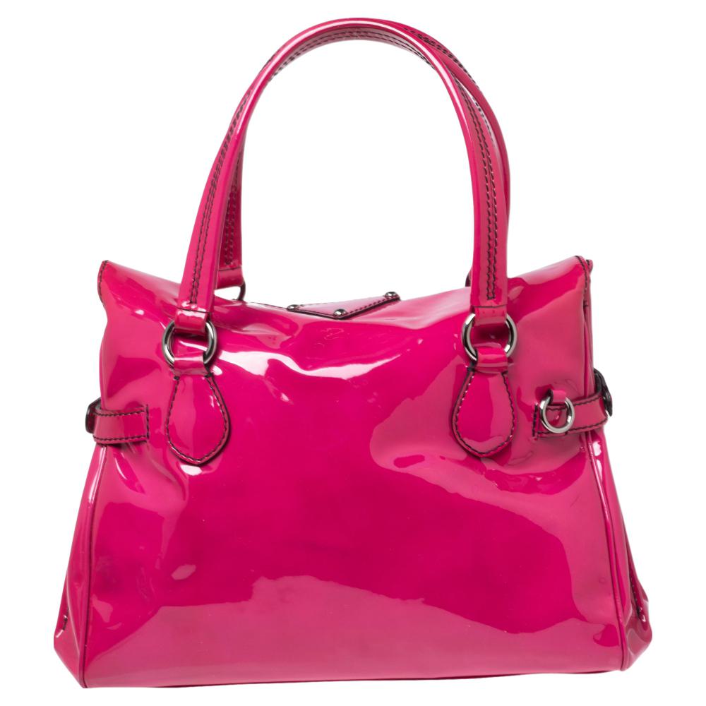Valentino Pink Patent Leather Crystal VLogo Flap Shoulder Bag