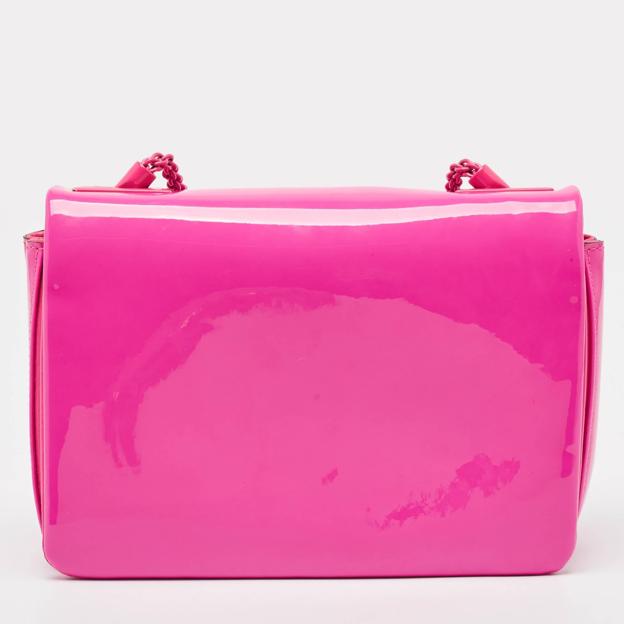 Women's Valentino Pink Patent Leather One Stud Flap Shoulder Bag