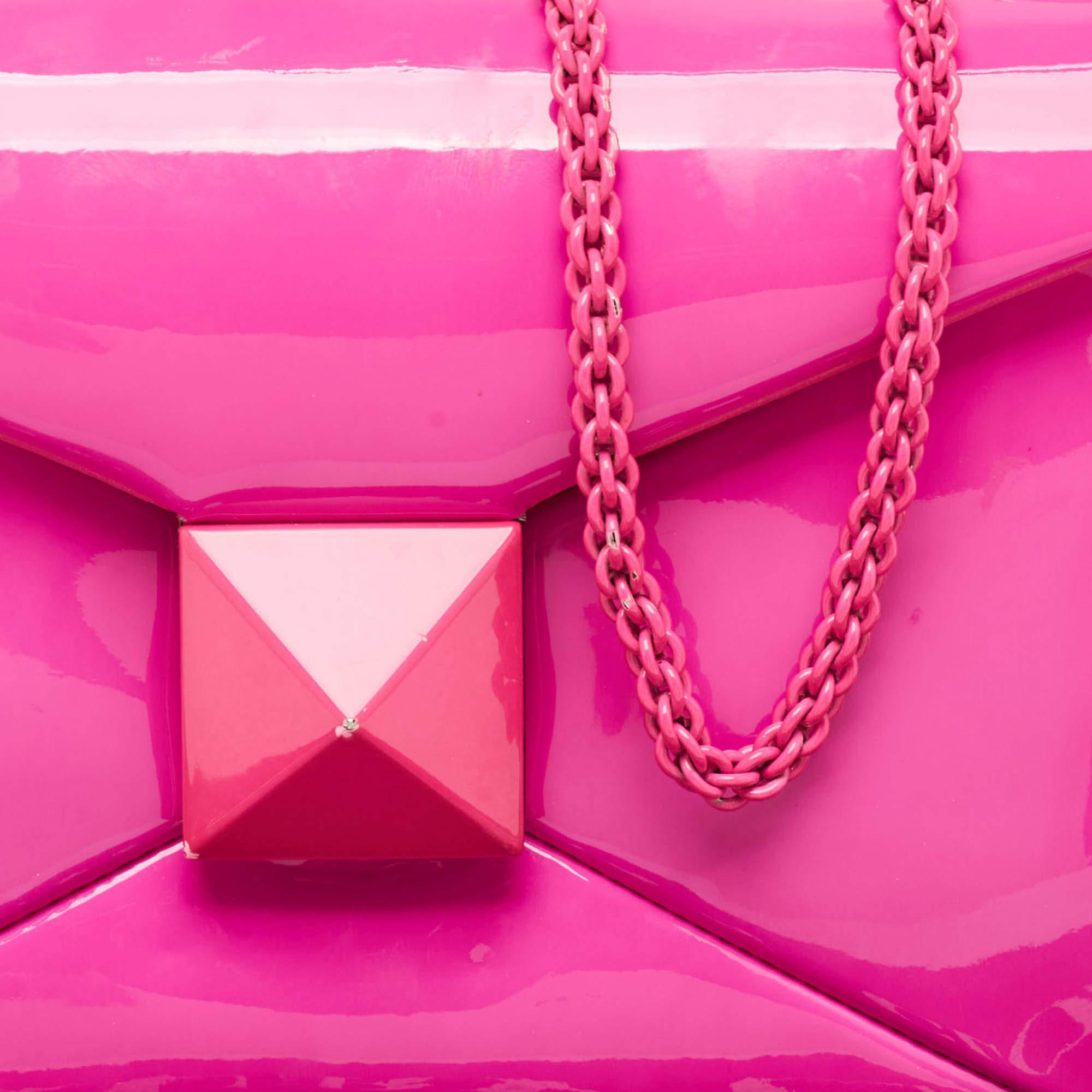 Valentino Pink Patent Leather One Stud Flap Shoulder Bag 1