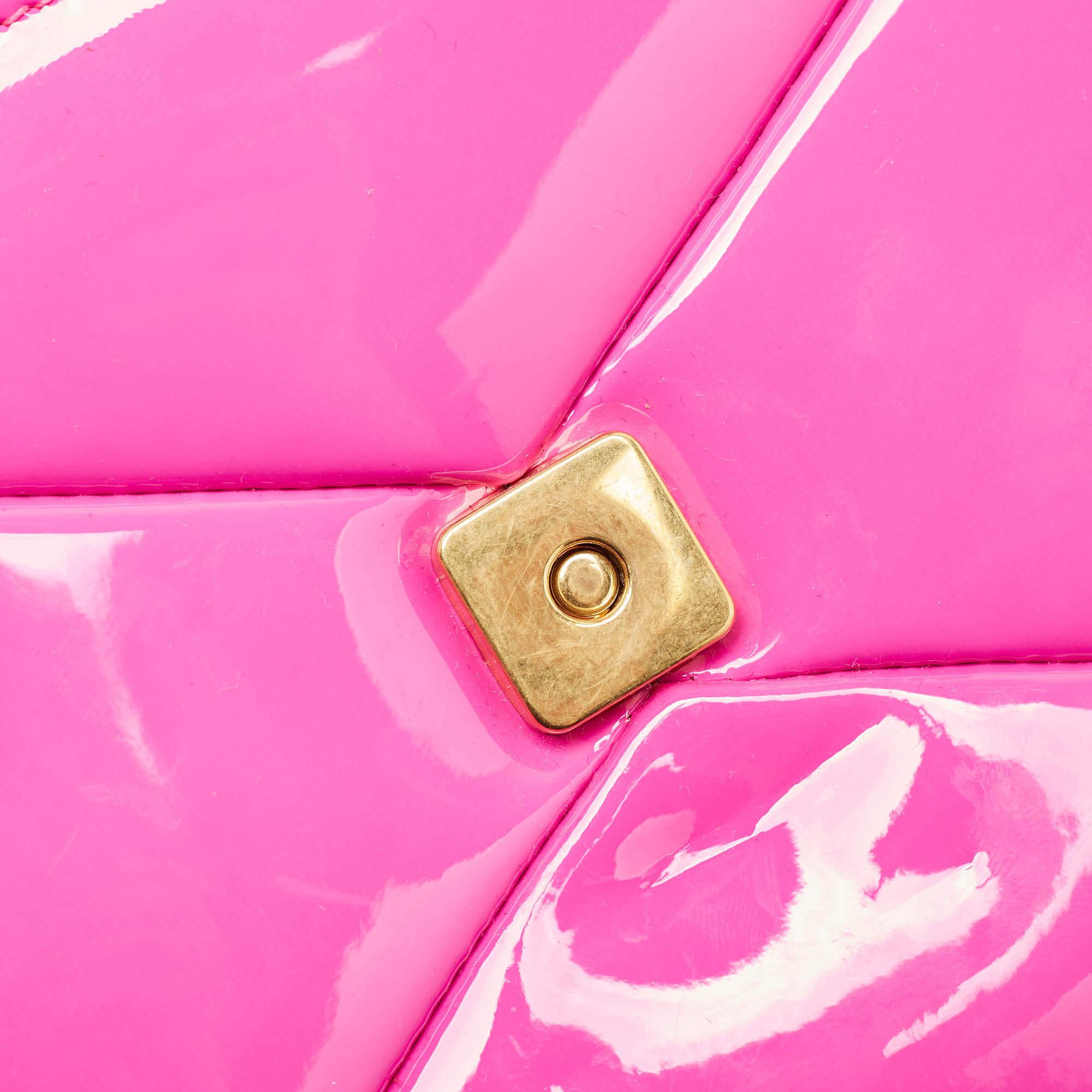 Valentino Pink Patent Leather One Stud Flap Shoulder Bag 2